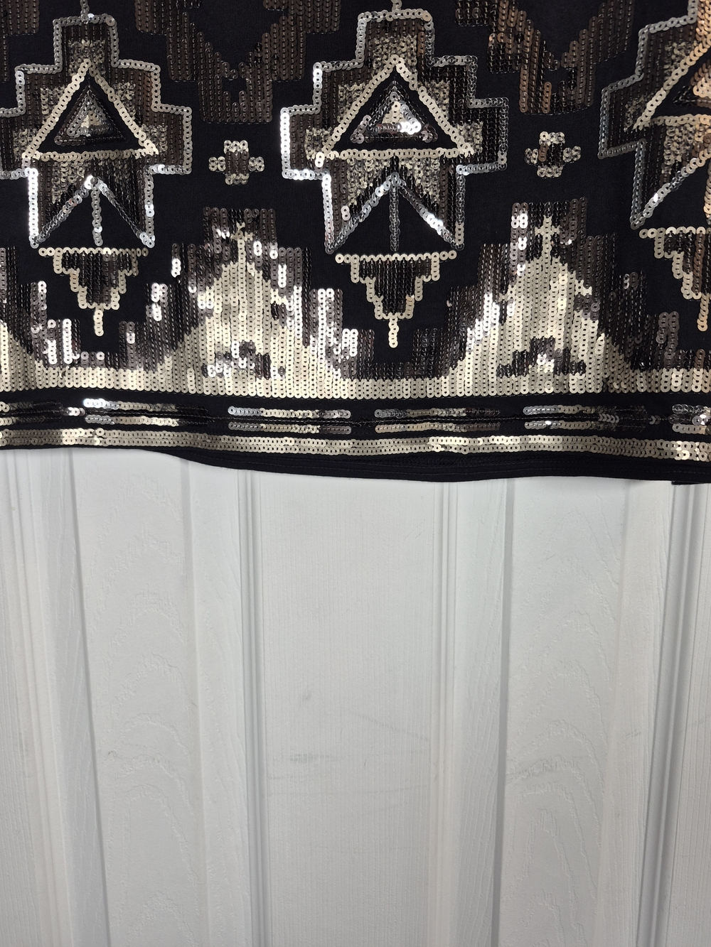 Express Aztec Geometric Mini Sequin Skirt Silver Bronze Tribal Boho Party Medium - Picture 4 of 6
